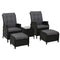 Gardeon 5PC Wicker Outdoor Lounge Set Recliner Chairs Table Black