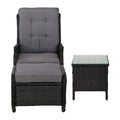 Gardeon 5PC Wicker Outdoor Lounge Set Recliner Chairs Table Black