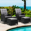 Gardeon 5PC Wicker Outdoor Lounge Set Recliner Chairs Table Black