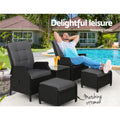 Gardeon 5PC Wicker Outdoor Lounge Set Recliner Chairs Table Black