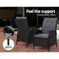 Gardeon 5PC Wicker Outdoor Lounge Set Recliner Chairs Table Black