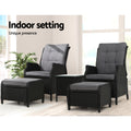 Gardeon 5PC Wicker Outdoor Lounge Set Recliner Chairs Table Black