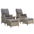 Gardeon 5PC Wicker Outdoor Lounge Set Grey Recliner Chairs Table