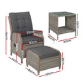Gardeon 5PC Wicker Outdoor Lounge Set Grey Recliner Chairs Table