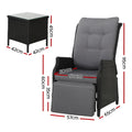 Gardeon 3PC Recliner Chairs Table Wicker Outdoor Lounge Black