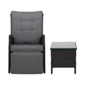 Gardeon 3PC Recliner Chairs Table Wicker Outdoor Lounge Black