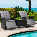 Gardeon 3PC Recliner Chairs Table Wicker Outdoor Lounge Black