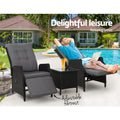 Gardeon 3PC Recliner Chairs Table Wicker Outdoor Lounge Black