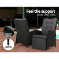 Gardeon 3PC Recliner Chairs Table Wicker Outdoor Lounge Black