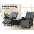 Gardeon 3PC Recliner Chairs Table Wicker Outdoor Lounge Black