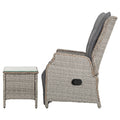 Gardeon 3PC Recliner Chairs Table Sun Lounge Outdoor Wicker Grey