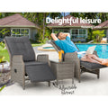 Gardeon 3PC Recliner Chairs Table Sun Lounge Outdoor Wicker Grey