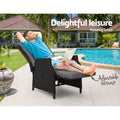 Gardeon Wicker Recliner Sun Lounge Chair Outdoor Patio Adjustable Black