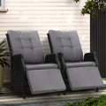 Gardeon 2PC Wicker Recliner Sun Lounge Chairs Outdoor Adjustable Black
