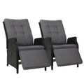 Gardeon 2PC Wicker Recliner Sun Lounge Chairs Outdoor Adjustable Black