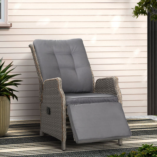 Gardeon Wicker Sun Lounge Recliner Chair Adjustable Grey Outdoor Patio