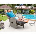 Gardeon Wicker Sun Lounge Recliner Chair Adjustable Grey Outdoor Patio