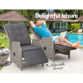 Gardeon 2PC Wicker Recliner Sun Lounge Chairs Outdoor Adjustable Grey