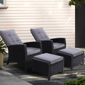 Gardeon 2PC Wicker Recliner Lounge Chairs Outdoor Adjustable Black