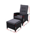 Gardeon 2PC Wicker Recliner Lounge Chairs Outdoor Adjustable Black