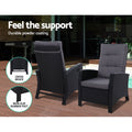 Gardeon 2PC Wicker Recliner Lounge Chairs Outdoor Adjustable Black