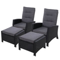 Gardeon 2PC Wicker Recliner Lounge Chairs Outdoor Adjustable Black