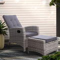 Gardeon Wicker Recliner Lounger Outdoor Patio Chair Adjustable Grey