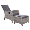 Gardeon Wicker Recliner Lounger Outdoor Patio Chair Adjustable Grey