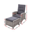 Gardeon 2PC Wicker Recliner Chairs Outdoor Sun Lounge Adjustable Grey