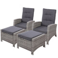 Gardeon 2PC Wicker Recliner Chairs Outdoor Sun Lounge Adjustable Grey