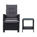 Gardeon 3PC Wicker Recliner Chairs Sun Lounge Outdoor Furniture Black