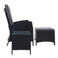 Gardeon 3PC Wicker Recliner Chairs Sun Lounge Outdoor Furniture Black