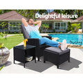Gardeon 3PC Wicker Recliner Chairs Sun Lounge Outdoor Furniture Black