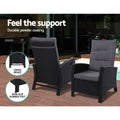 Gardeon 3PC Wicker Recliner Chairs Sun Lounge Outdoor Furniture Black