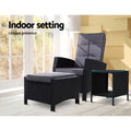 Gardeon 3PC Wicker Recliner Chairs Sun Lounge Outdoor Furniture Black