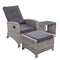 Gardeon 3PC Recliner Chairs Table Sun lounge Wicker Outdoor Grey