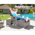 Gardeon 3PC Recliner Chairs Table Sun lounge Wicker Outdoor Grey