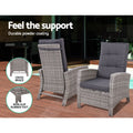 Gardeon 3PC Recliner Chairs Table Sun lounge Wicker Outdoor Grey