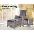 Gardeon 3PC Recliner Chairs Table Sun lounge Wicker Outdoor Grey