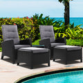 Gardeon 5PC Recliner Chairs Table Sun Lounge Wicker Outdoor Furniture