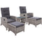 Gardeon 5PC Wicker Sun Lounge Recliner Chairs Table Outdoor Grey