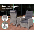 Gardeon 5PC Wicker Sun Lounge Recliner Chairs Table Outdoor Grey
