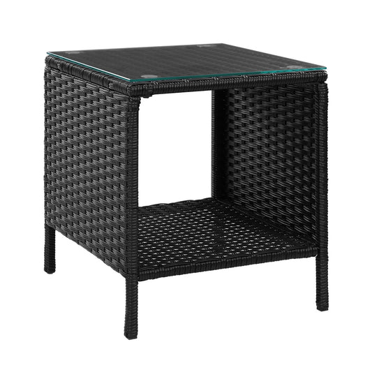 Gardeon Wicker Rattan Coffee Side Table Outdoor Black Garden Desk