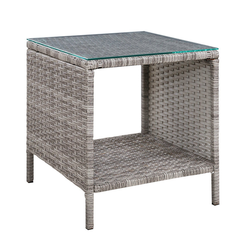 Gardeon Grey Wicker Rattan Coffee Side Table Outdoor Garden Desk