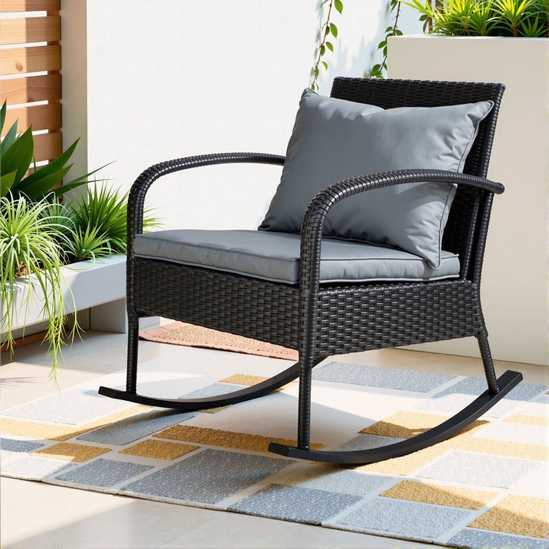 Gardeon Outdoor Rocking Chair Wicker Patio Lounge Black