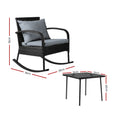 Gardeon 3PC Rocking Chair Wicker Outdoor Furniture Patio Set Black