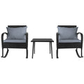Gardeon 3PC Rocking Chair Wicker Outdoor Furniture Patio Set Black