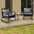 Gardeon 3PC Rocking Chair Wicker Outdoor Furniture Patio Set Black