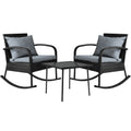 Gardeon 3PC Rocking Chair Wicker Outdoor Furniture Patio Set Black