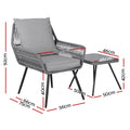 Gardeon 3PC Outdoor Bistro Set Grey Chairs Table Patio Lounge